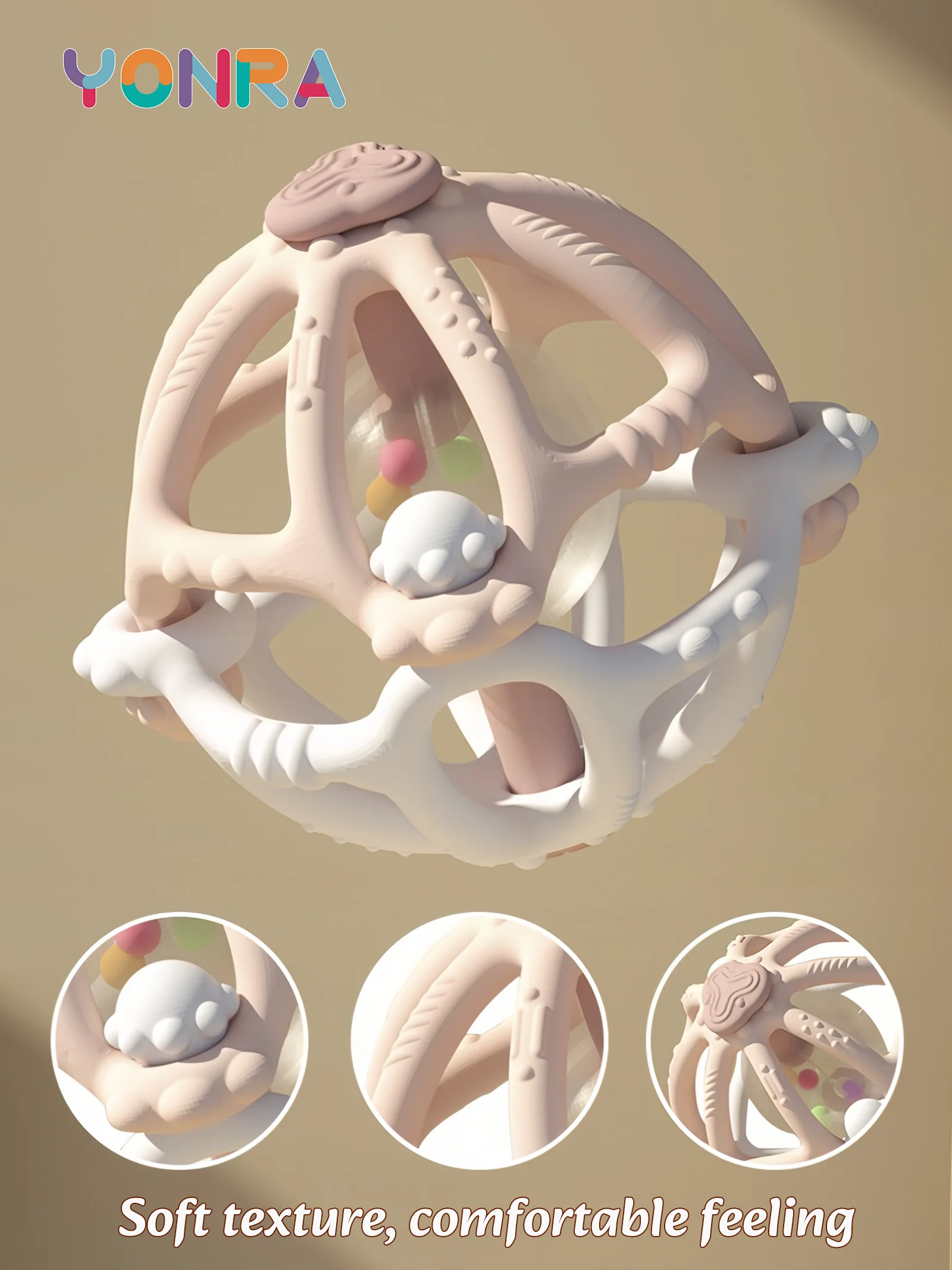 Sonaglio rimovibile e massaggiagengive sensoriale campana da letto in silicone palla Montessori giocattoli per neonati giochi di sviluppo regalo per bambini per bambini