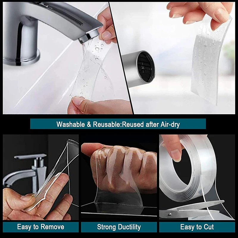 Cinta adhesiva Nano de doble cara, cinta de silicona resistente al agua, cinta adhesiva de montaje resistente para póster, accesorios de baño y cocina