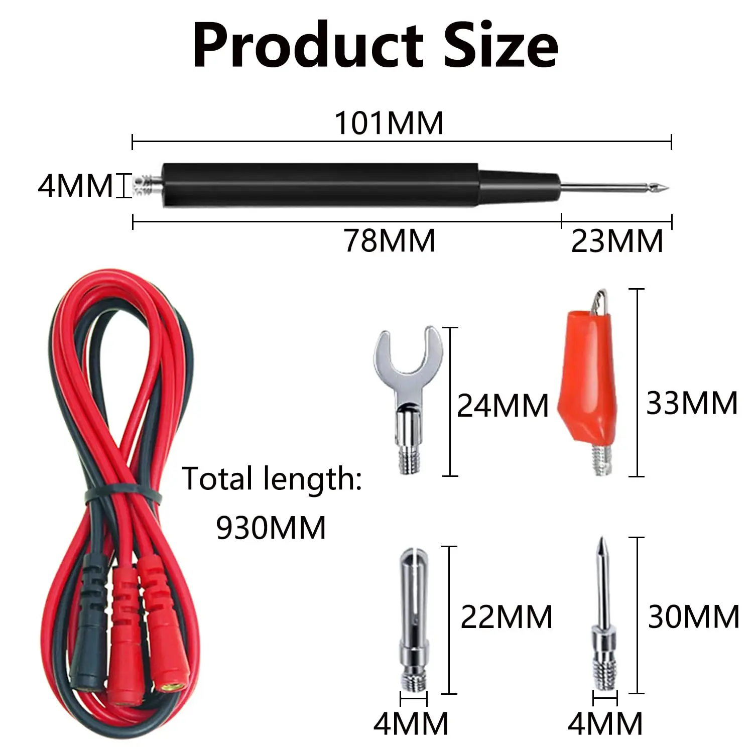 Kit di puntali per multimetro da 16 pezzi Set di cavi di prova di ricambio Set di clip a coccodrillo Spine a banana Sonde di prova Spine a banana per multimetro