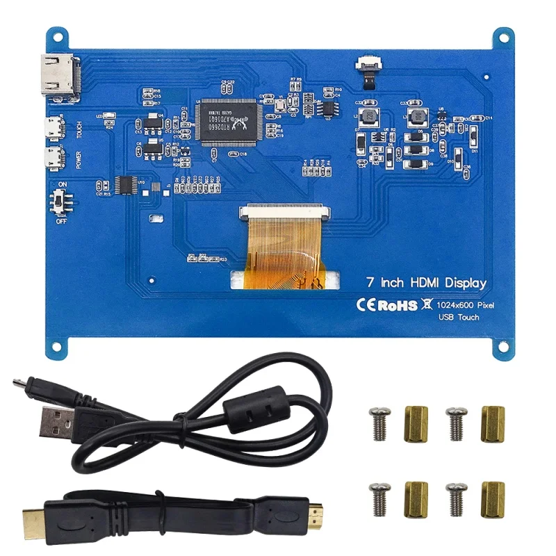 Pantalla LCD de 7 pulgadas, soporte HDMI, compatible con pantalla táctil capacitiva multisistema, resolución de 1024x600 para Raspberry Pi