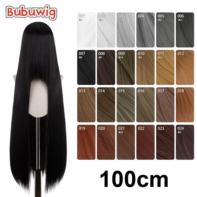 Bubuwig Synthetic Hair 100cm Long Straight Pure Color Cosplay Wigs Over 100 Colors Black White Red Blue Brown Wig Heat Resistant