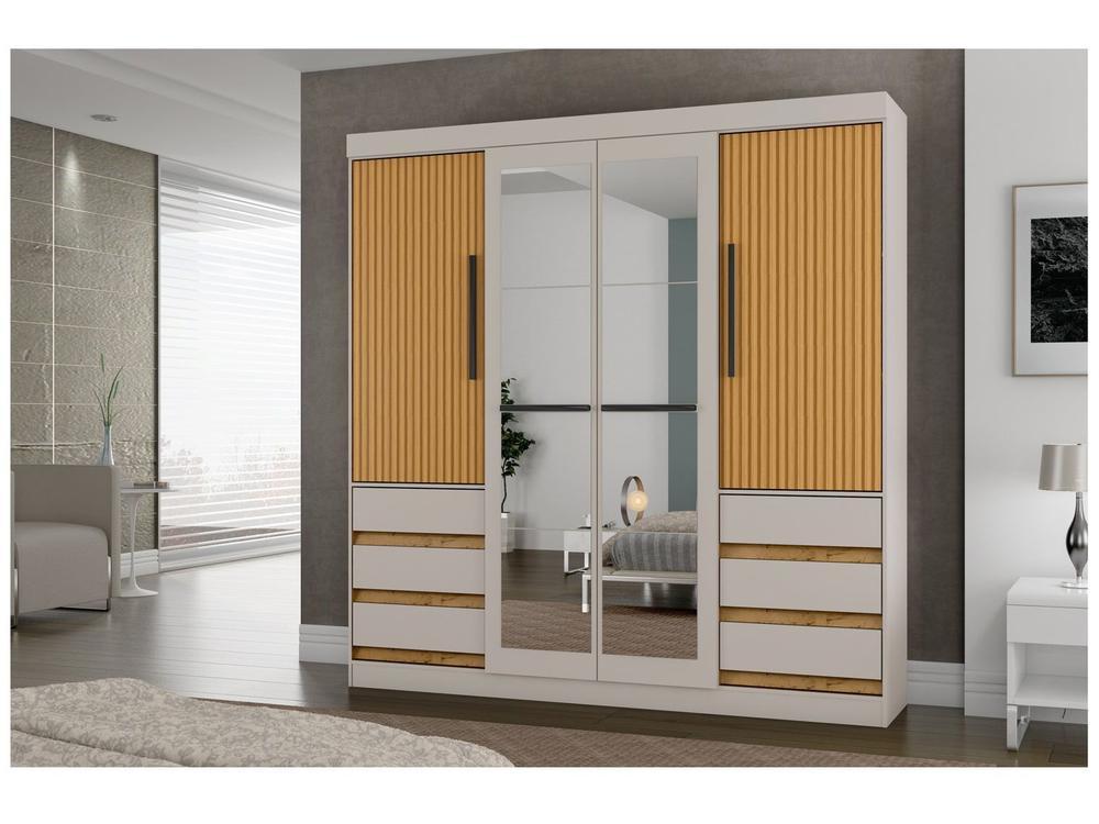 Guarda-roupa Casal com Espelho 4 Portas 6 Gavetas Araplac Sofia