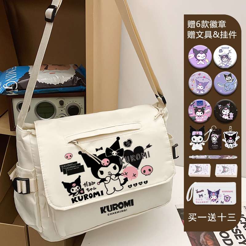 2025 new Sanrio Kulomicawai printed shoulder bag fashion school canvas messenger bag for young students