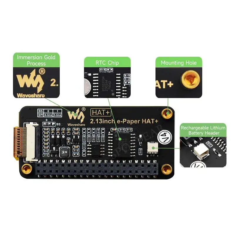 Sombrero de papel electrónico de 2,13 pulgadas + Black-blanco 250x122 e-ink para Raspberry Pi /Jetson Nano /Sunrise X3 Pi /Pwnagotchi