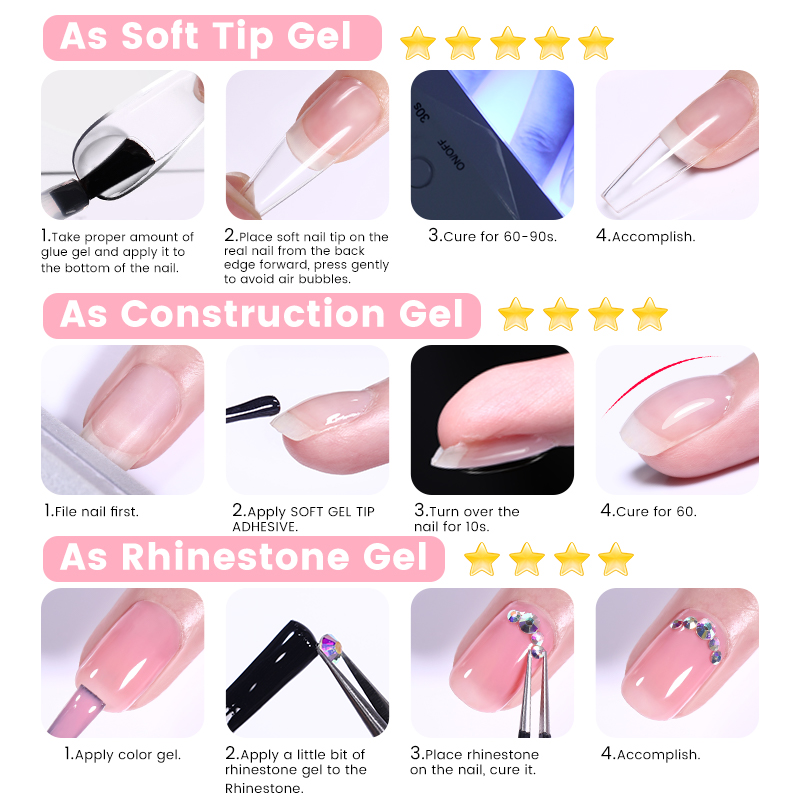 LILYCUTE 7ML Soft Gel Tip Adhesive Glue For False Tips Extend Press On Nails Nail Art Long Lasting Soak Off UV Gel Nail Polish