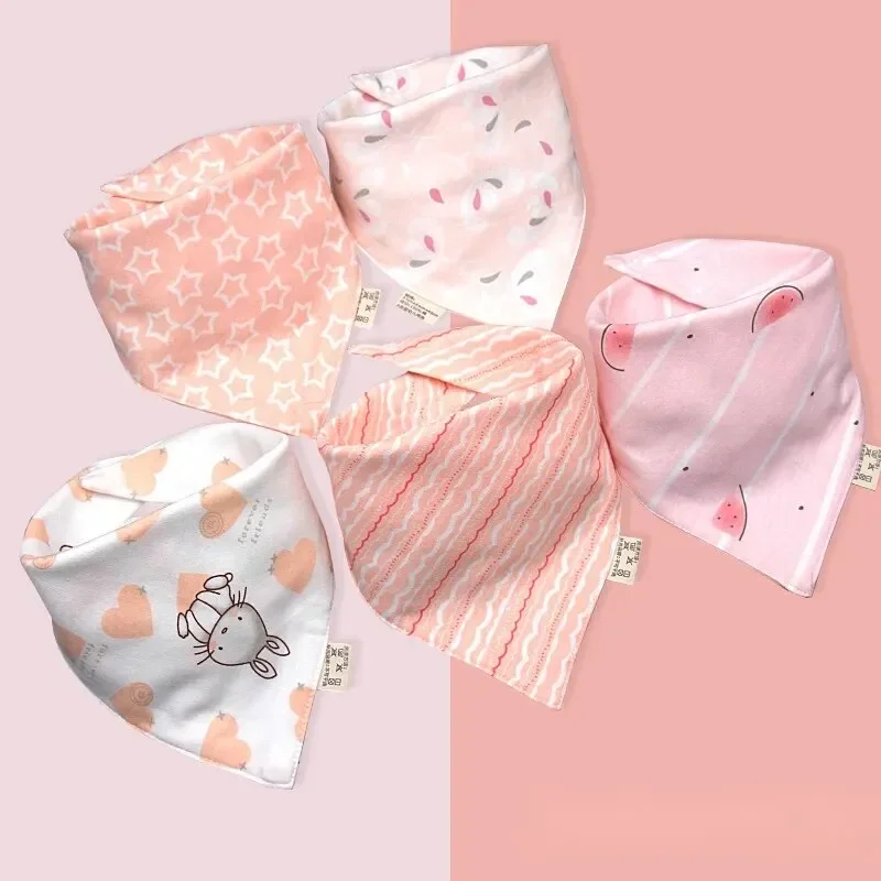 5pcs Baby Bibs กันน้ําผ้าฝ้าย Bilayer ผ้าเช็ดตัวสามเหลี่ยมผ้าพันคอทารกแรกเกิดเด็กชายหญิงดูดซับผ้า Bib ผ้าพันคอน้ําลาย