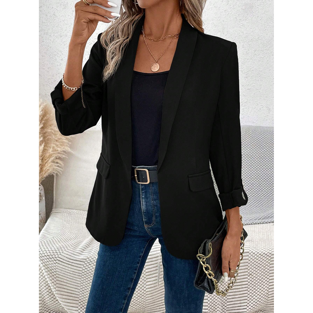 Mia Muse Women's Blazers All Season French Solid Color Long Sleeve Lapel Elegant Blazers