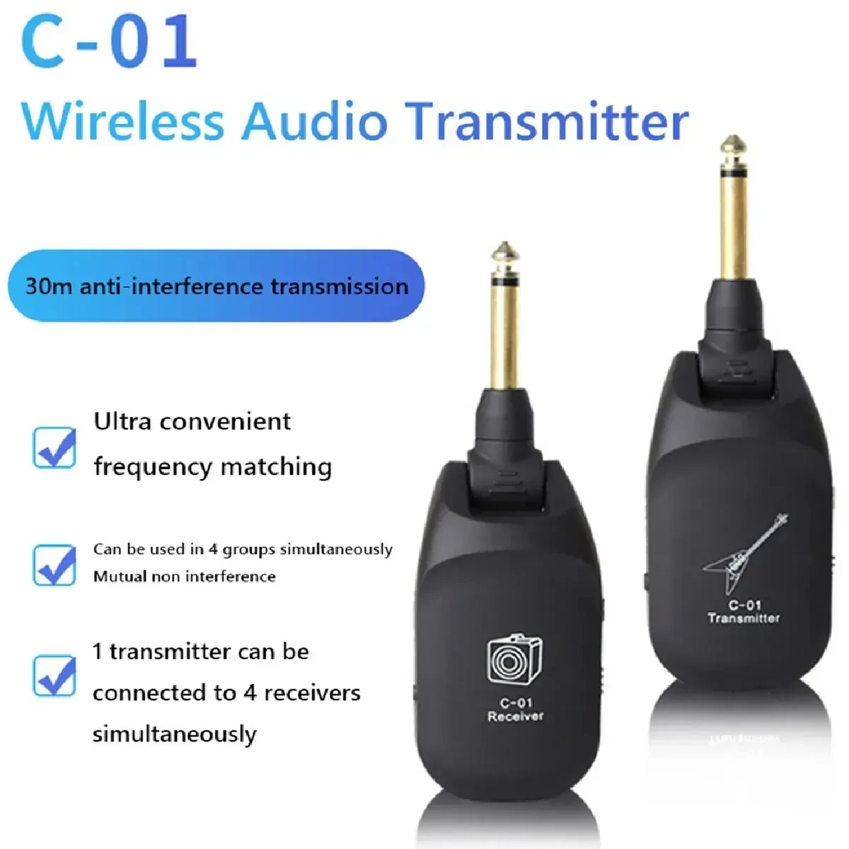 Sistema sem fio de guitarra transmissor de áudio receptor c01 captador usb recarregável sistema sem fio para guitarra elétrica baixo violino