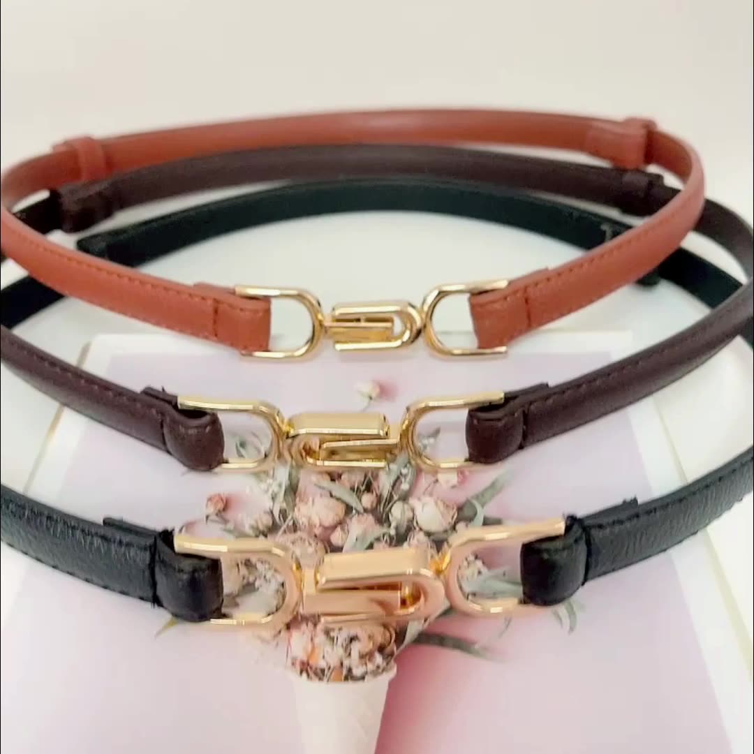 Ceinture fine en cuir pour femmes, 1 pièce, pour robe, taille fine réglable, avec boucle dorée Vintage, Faux cuir