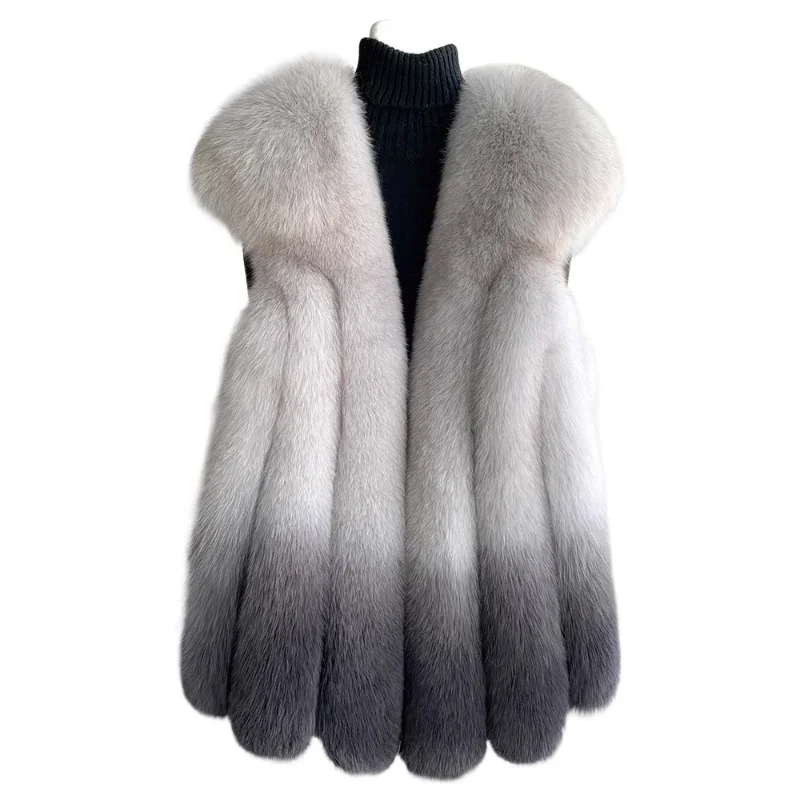 Fuchspelzweste für Damen, mittellang und lang, 2024, neue Mode, Pelzweste, dicker Mantel, echtes Fell für den Winter
