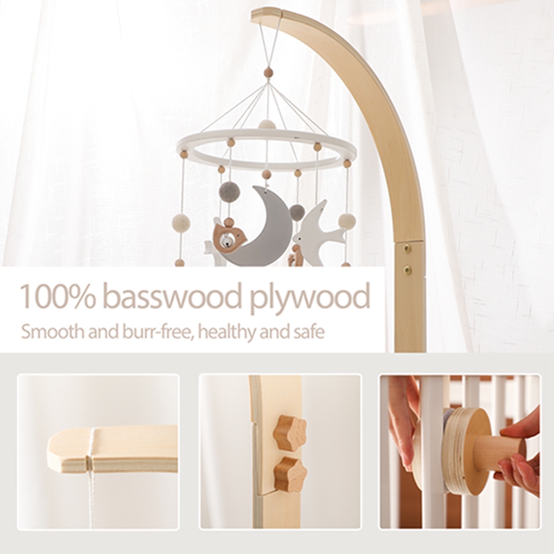 ベビー木製ベッドベルブラケット 0-12 ヶ月ベッドベルブラケット木製モバイル新生児かぎ針編みベッドベルぶら下げおもちゃ新生児ガラガラおもちゃ