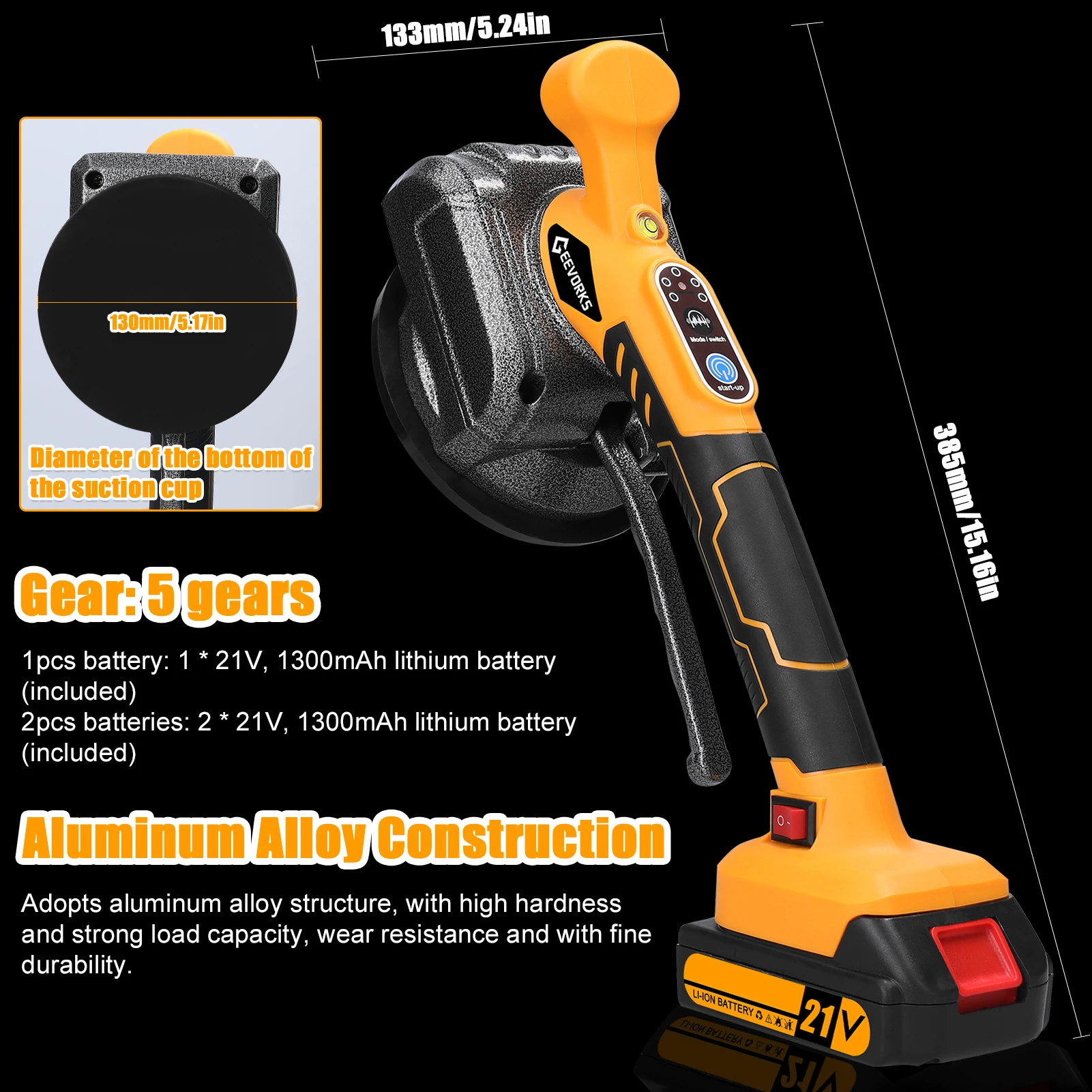 Piastrellatrice automatica per piastrelle 21V Capacità di carico elevata Piastrelle per pavimenti a parete Posa strumento vibrante Livellatore per piastrelle portatile a 2 batterie