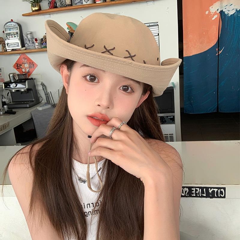 女性のウエスタンカウボーイハット日焼け防止帽子屋外登山キャップ漁師の帽子 UV 保護サンシェード帽子春の新