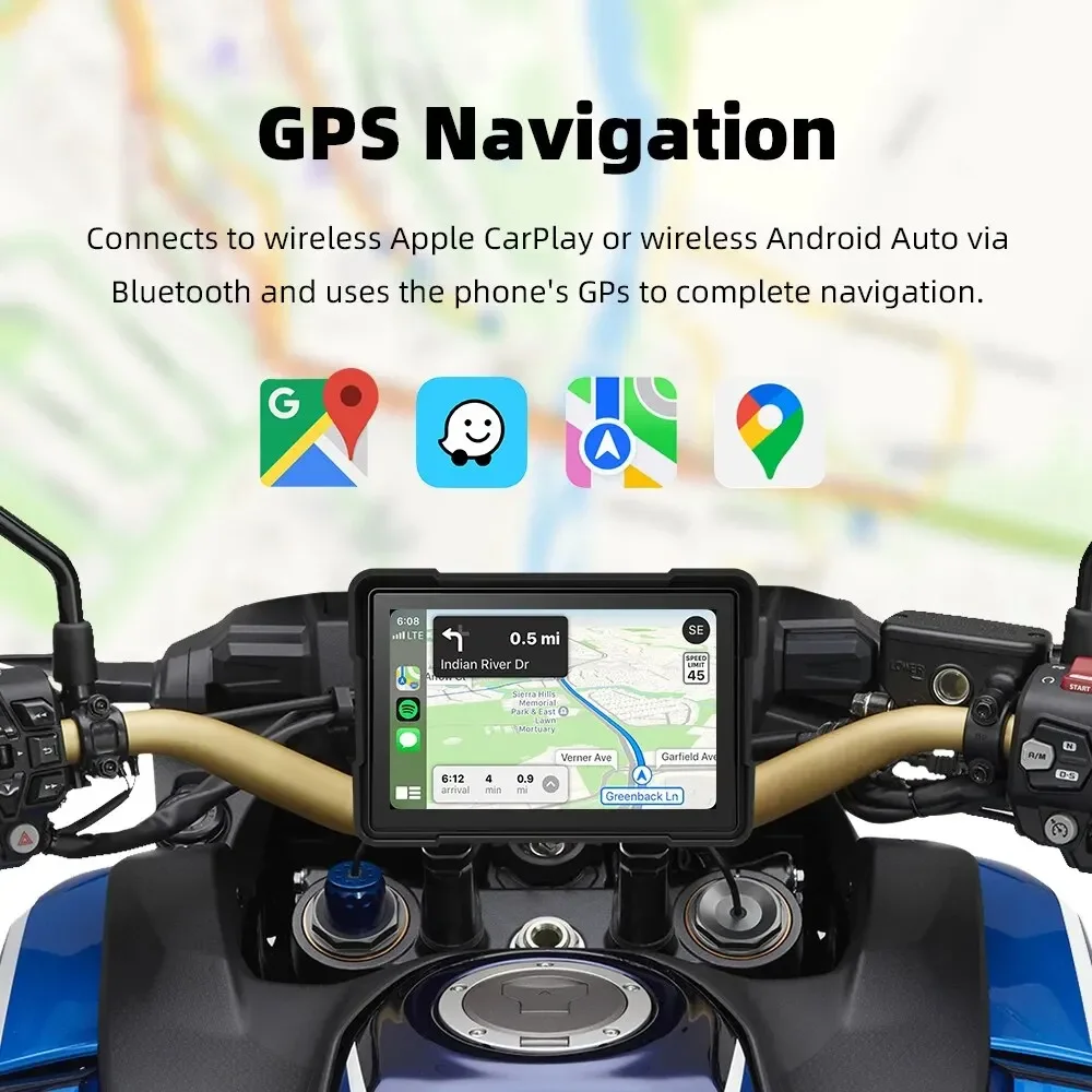 5 Inch Motorcycle Carplay GPS Waterproof Android Auto For Moto Multimedia Digital Dashboard Display Screen Dash Cam Monitor Bike