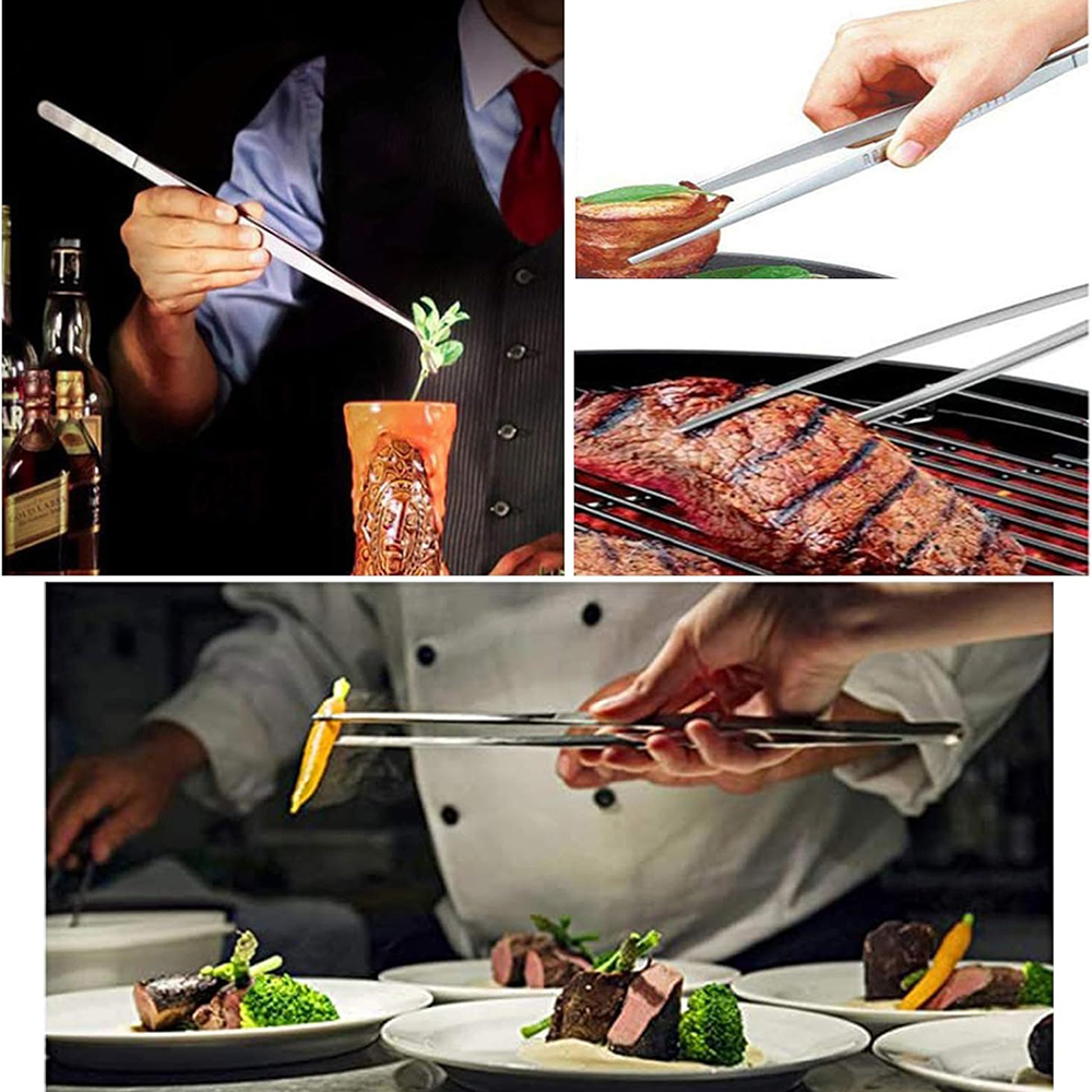 20CM/30CM Home Medical Garden Kitchen BBQ Tool Long Barbecue Food Tong Stainless Steel Straight Tweezer Toothed Tweezer