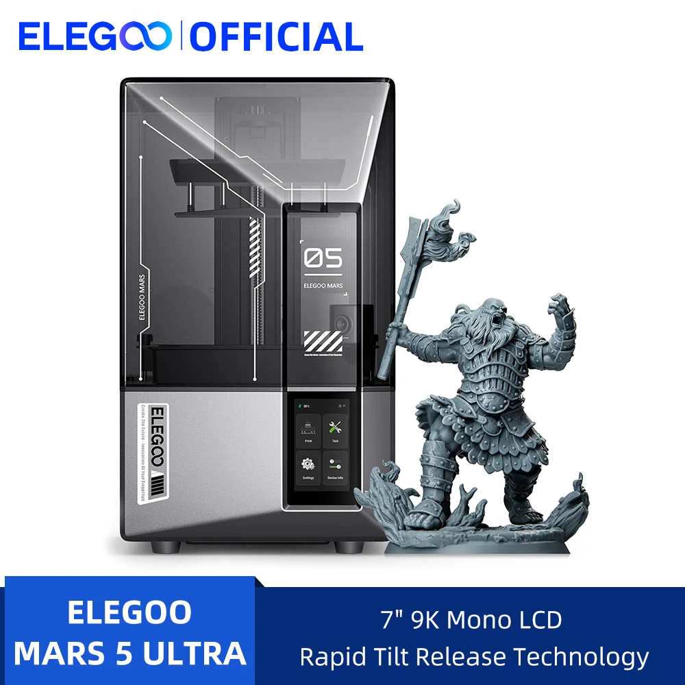 ELEGOO MARS 5 ULTRA 9K MSLA Смола 3D-принтер с автоматическим выравниванием и интеллектуальной камерой AI, высокоскоростная печать, размер 153,36 × 77,76 × 165 мм