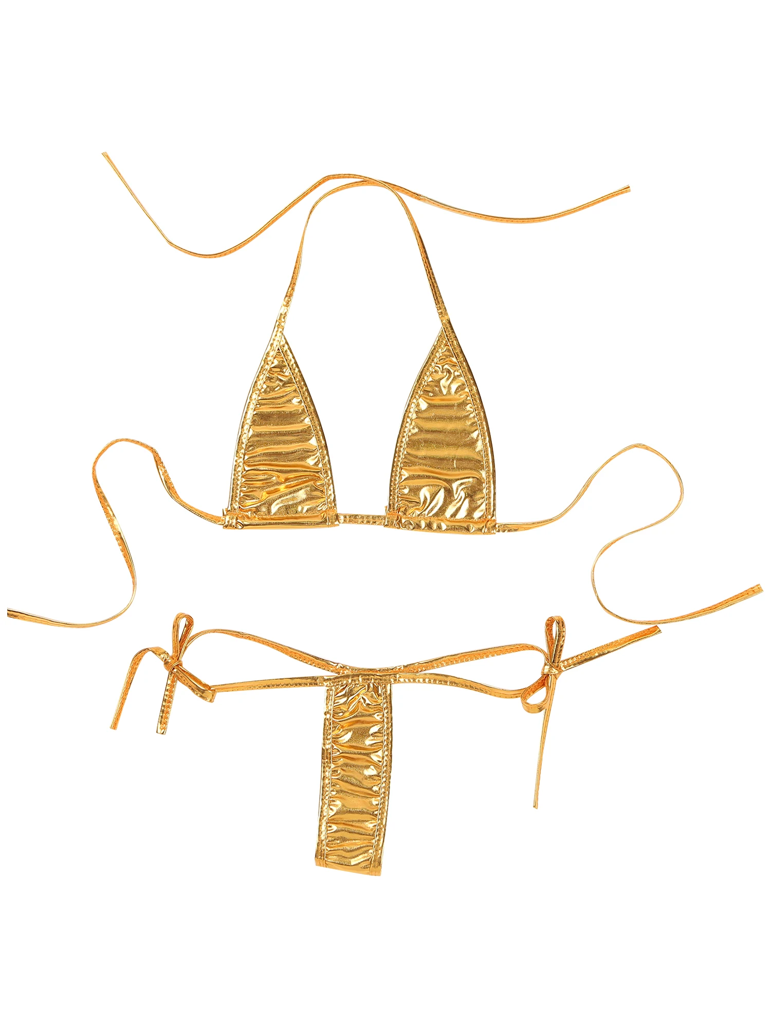Femmes métallique brillant laçage brésilien Micro Bikini maillot de bain Non rembourré Triangle tasse soutien-gorge haut avec string maillots de bain Biquini ensemble