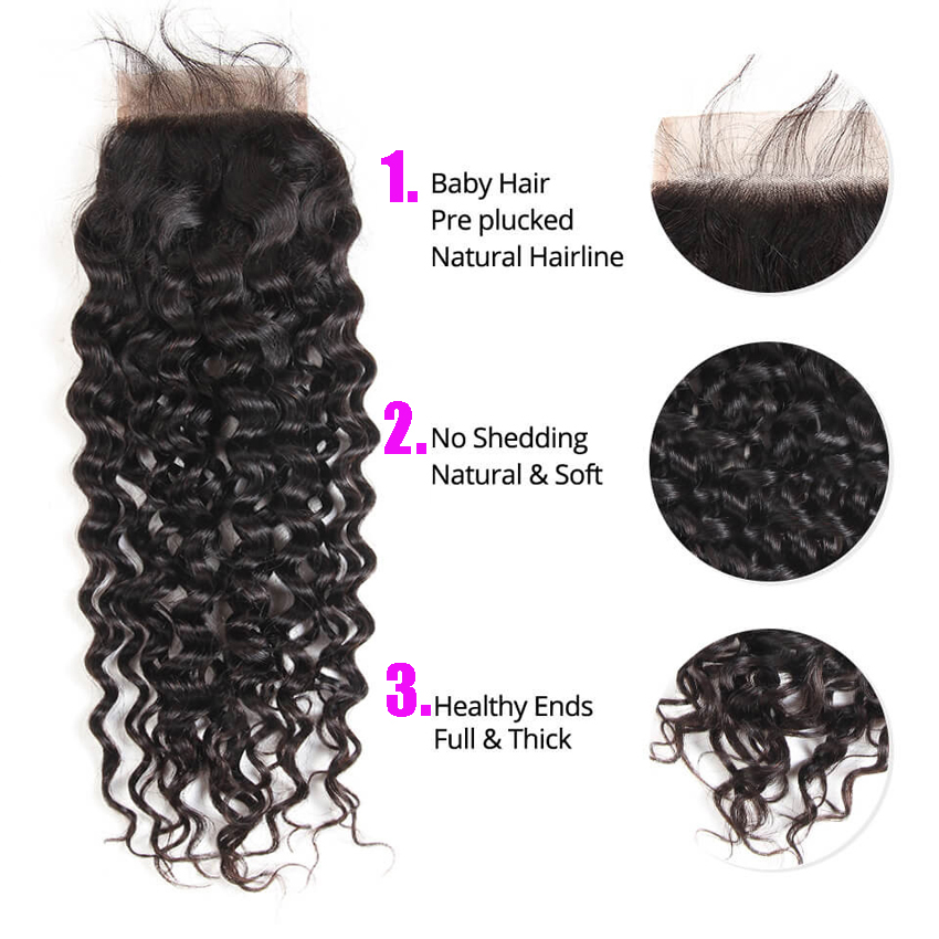 Onda de agua brasileña con cierre Frontal de encaje prearrancado, cabello Remy 100% humano, Color Natural, 13x4, 4x4