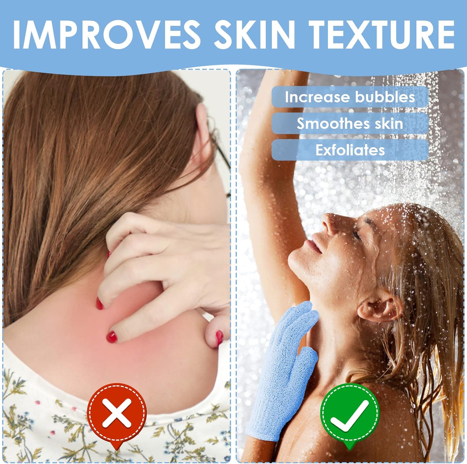 8/10 Stück Peeling-Badehandschuhe, doppelseitige Badehandschuhe für Beauty Spa, Massage, Haut, Dusche, Wäscher, Badezubehör