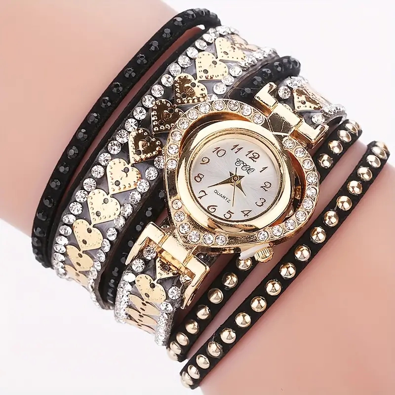 Moda strass coração dial feminino relógios longo veludo banda relógio de pulso