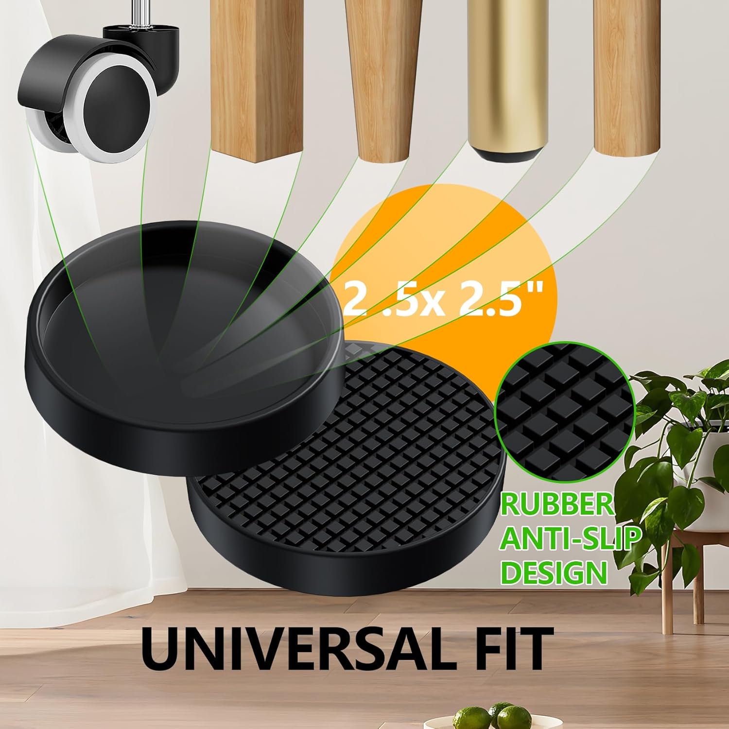 Cadeira Leg Floor Protector Covers, Borracha Móveis Pads, Móveis Pads, Pés Caps, sem arranhões, Reduzir Noice, 2.5 ", 4 pcs, 8pcs