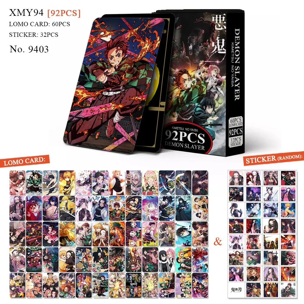 92pcs/set Demon Slayer LOMO Cards and Stickers High quality HD Double Side Print Photocards