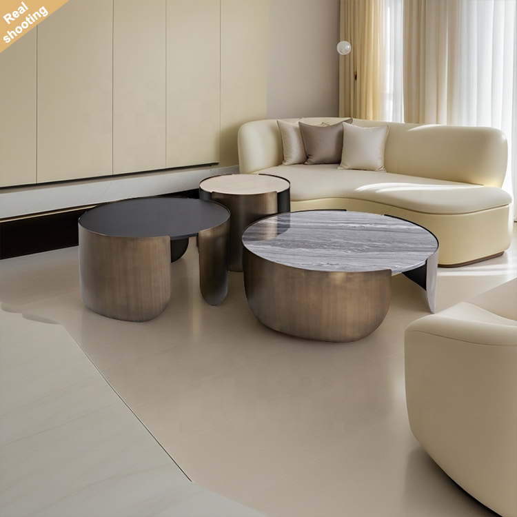Лидер продаж, итальянский античный бронзовый дизайн, роскошный современный мраморный деревянный журнальный столик из нержавеющей стали, набор