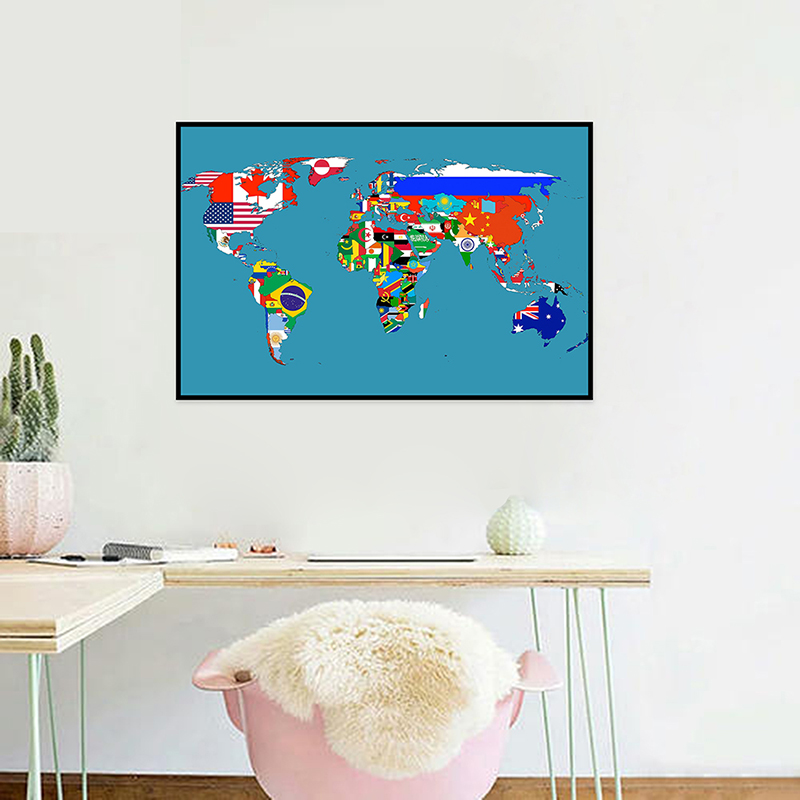 Wereldkaart 59x42cm Classic Edition Kleine Spray Canvas Posters Prints Achtergrond voor Schoolklas Kantoorbenodigdheden