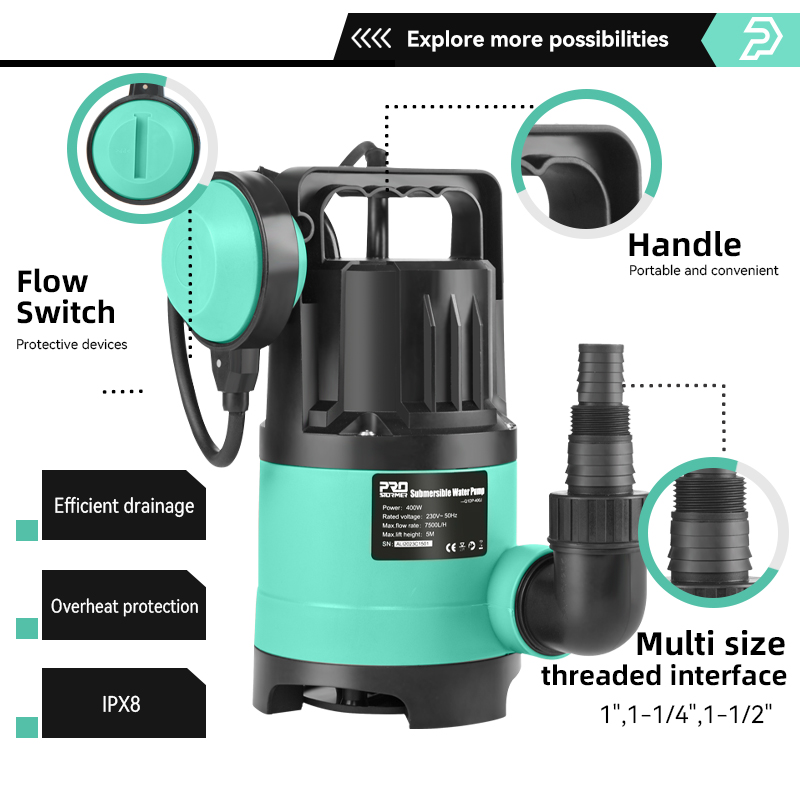 Pompa ad acqua sommergibile da 400 W 7500 L/H Utilità Termoplastico Elettrico Portatile Trasferimento Piscina Stagno Pompa di scarico di PROSTORMER
