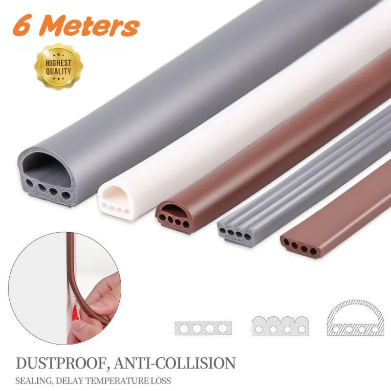 Nova tira de borracha de silicone de 6m, tira de vedação tipo i/e/d para portas, janelas, autoadesiva, anticolisão, à prova d'água