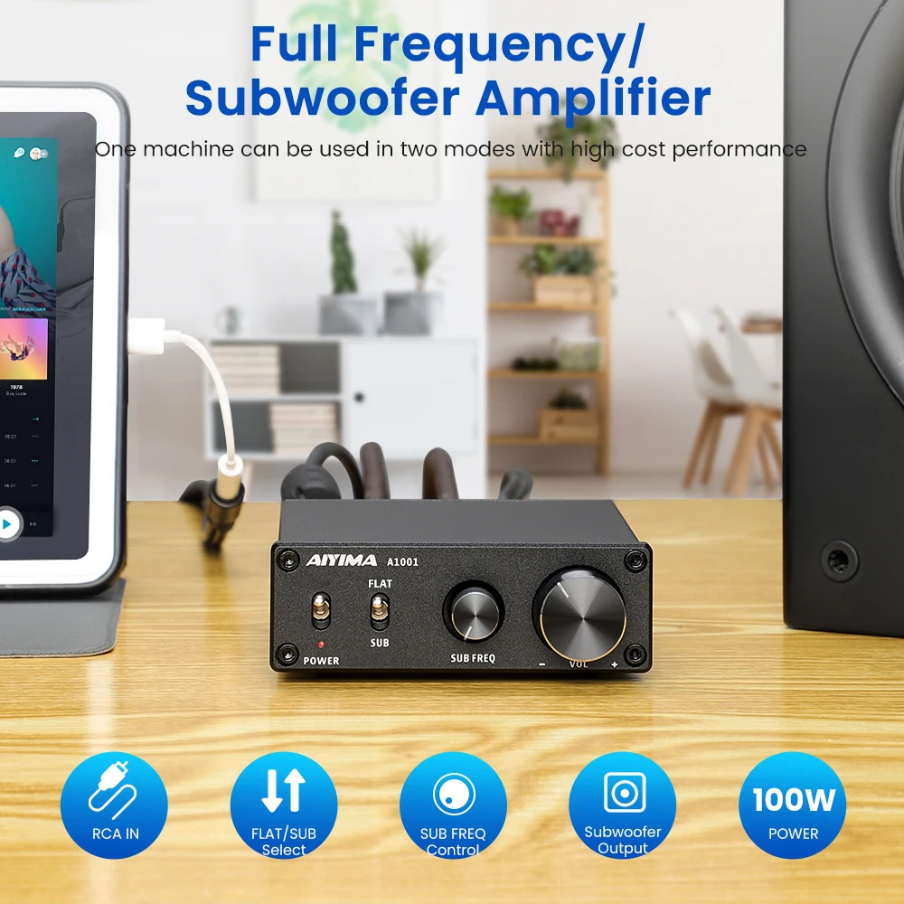 AIYIMA A1001  100W Subwoofer Amplifier TPA3116 Power Amplifier Speaker Sound Amplificador Digital Class D Mono Home Audio AMP