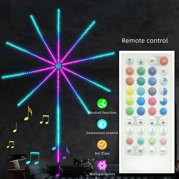 Luces LED de fuegos artificiales 2024, luces de fuegos artificiales de Color RGB inteligentes con Bluetooth y sincronización de música, luces LED de fuegos artificiales, Control por voz por aplicación