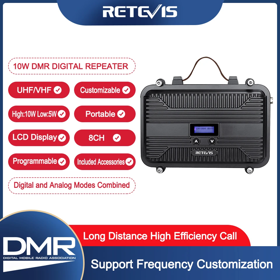 Anpassbarer DMR-Digital-Repeater Retevis RT97P 10 W Vollduplex-Funkgerät-Repeater LCD Mini UHF (oder VHF) für Walkie Talkie