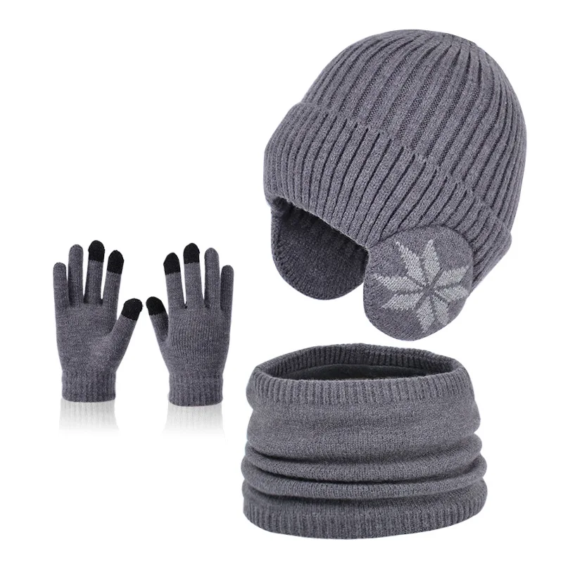 Cross-border winter children's hat plus velvet scarf set knitted wool hat boy warm ear protection head hat