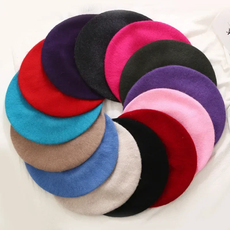 Boinas de lana para mujer, gorro cálido de estilo artista francés para invierno, boina lisa Retro, Color sólido, gorros elegantes para mujer que combinan con todo para otoño