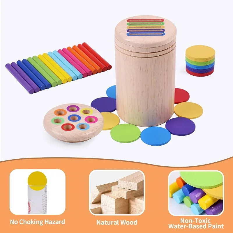 Montessori Educational Toys Wooden Stick Baby Learning Color Sorting Toys for Toddlers Fine Motor Development Sensory Match Game