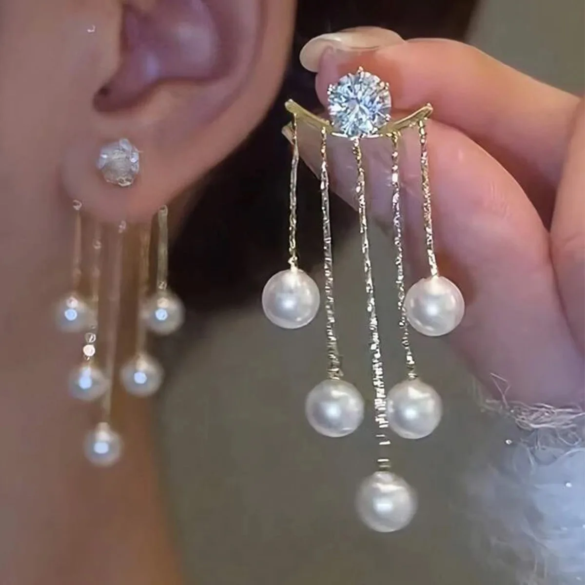 925 zilveren naald Koreaanse mode parel kwast oorbellen voor vrouwen sieraden 2024 trending nieuwe luxe dames zirkoon parel oorbellen