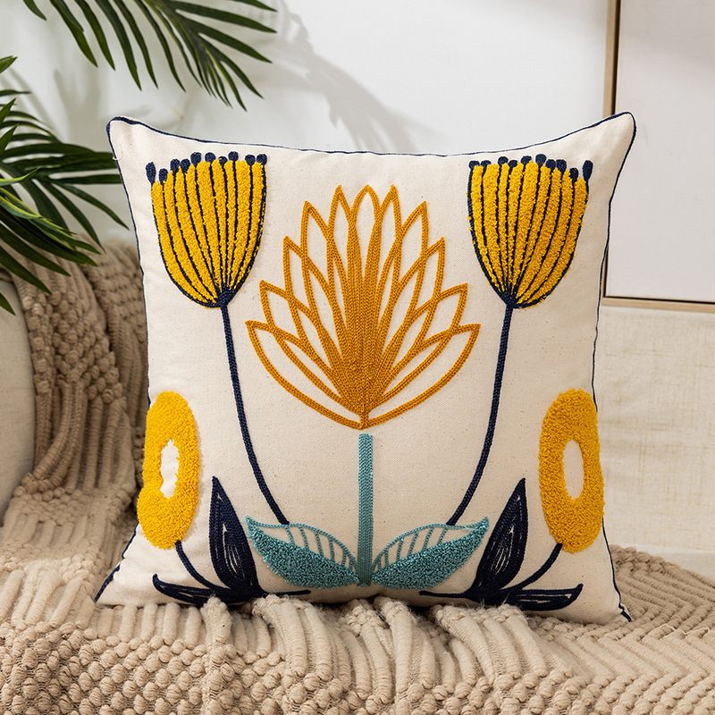 Funda de almohada con bordado de flores, funda de almohada de estilo nórdico Vintage, fundas de cojín para el hogar, sala de estar, sofá, decoración de asiento