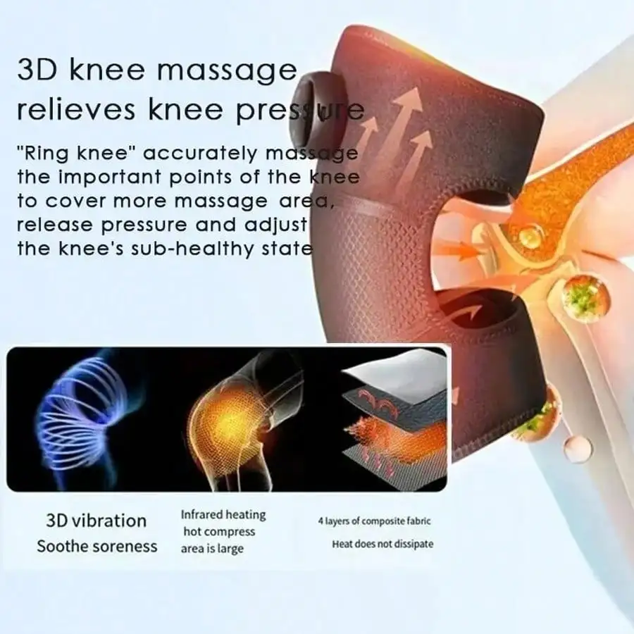 Almofada de massagem de joelho aquecida e vibratória, botão inteligente, vários níveis ajustáveis, display LED