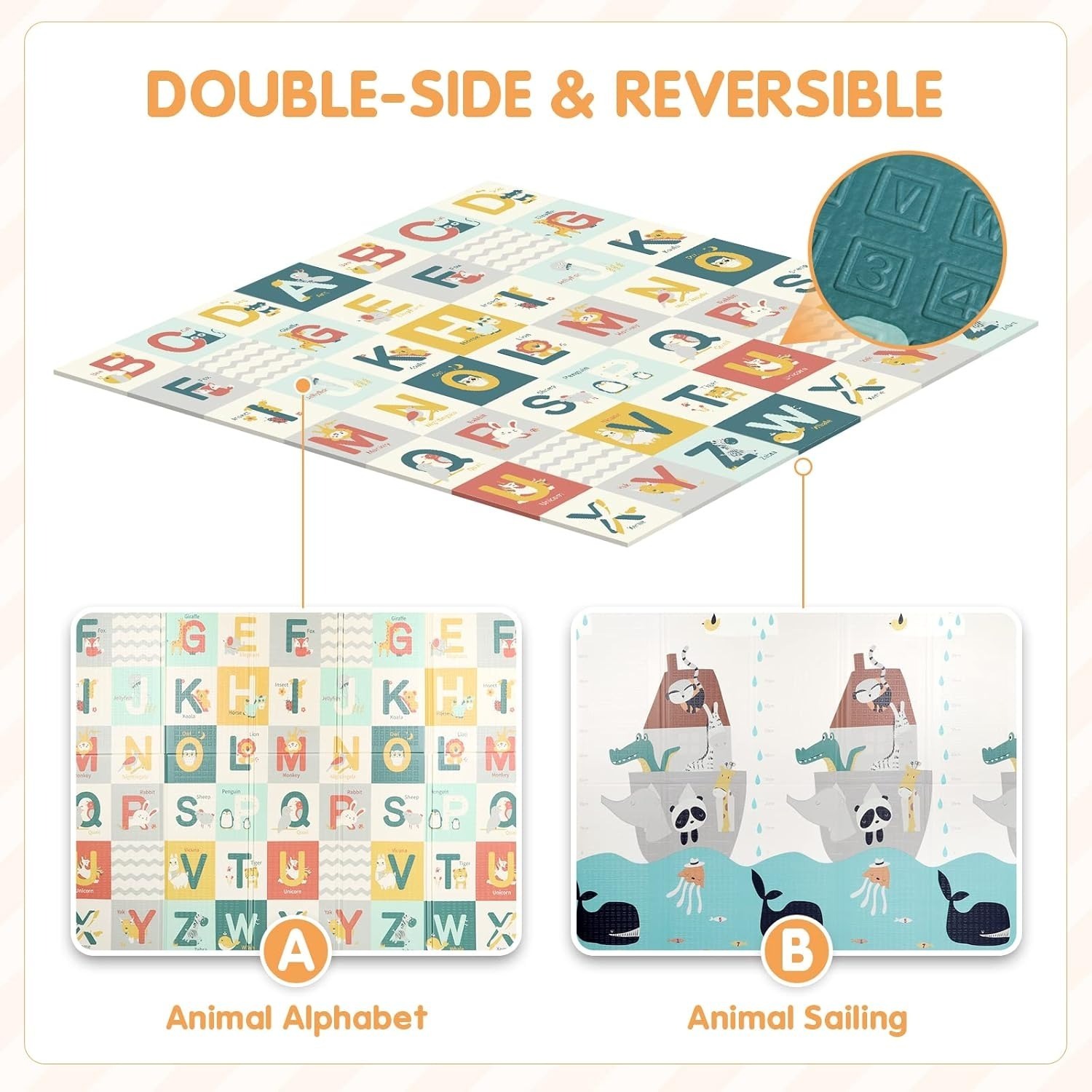 Baby Play Mat, Large Foam Crawling Playmat, Extra Thick Folding Reversible Waterproof Non Toxic Portable Floor Mat for Baby