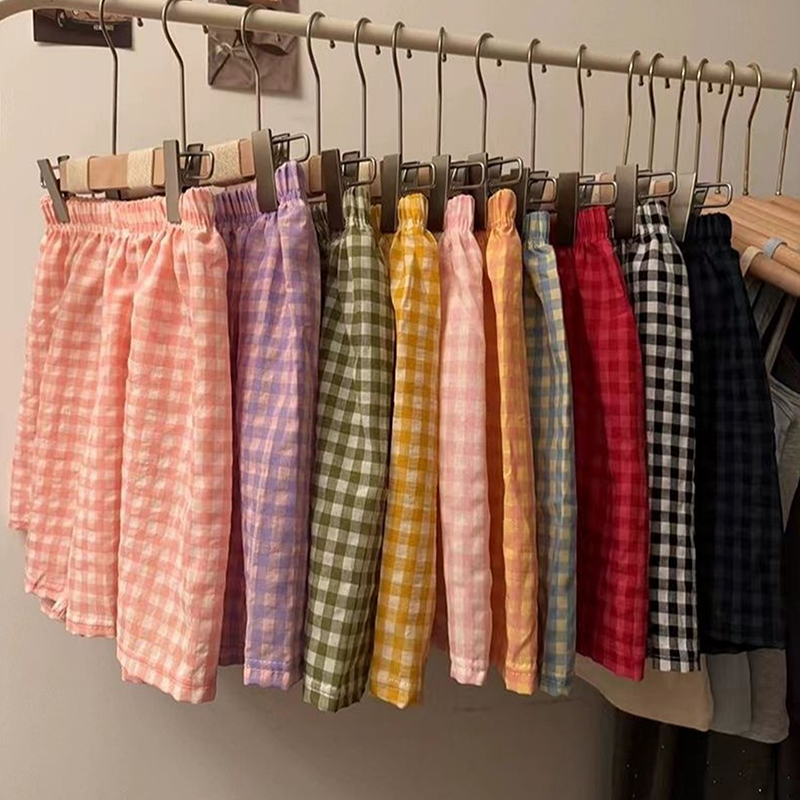 Новые летние шорты, пижамы, хлопковые женские шорты, женские штаны, мягкие брюки, свободные брюки с клетчатым принтом, женские пижамные штаны