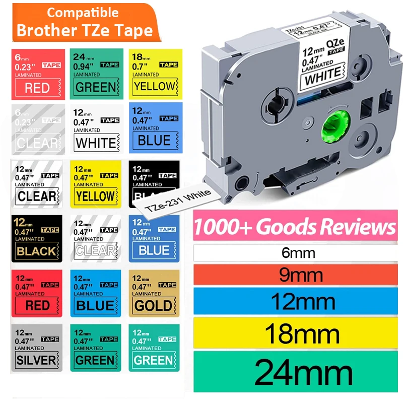 6/9/12/18/24mm tze231 tze241 tze251 tz221 tze taśma laminowana kompatybilna z Brother Ptouch PT-H110 D600 710BT taśma do tworzenia etykiet