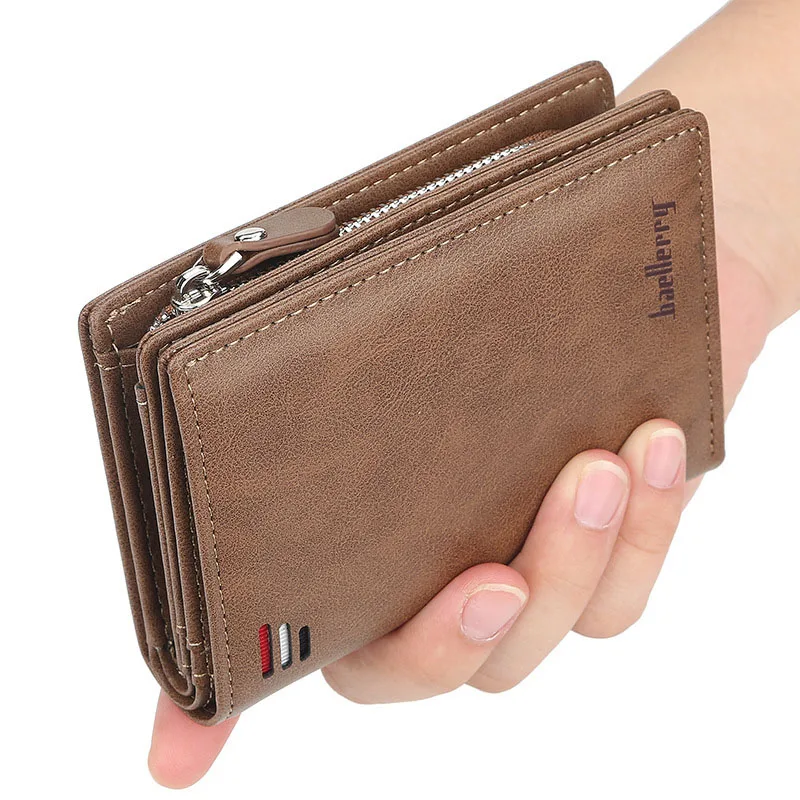 2025 New PU Leather Men Wallet High Quality Zipper Short Desigh Card Holder Money Clip Male Purse Vintage Coin Men Bifold Wallet