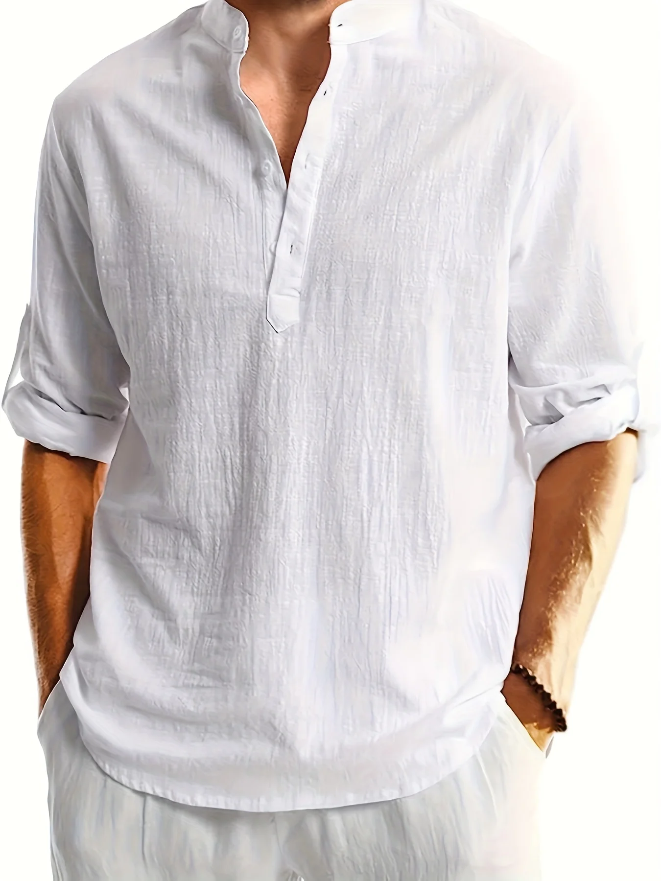Camisa de lino de manga larga de moda casual para hombres Ropa de hombre transpirable cómoda y elegante