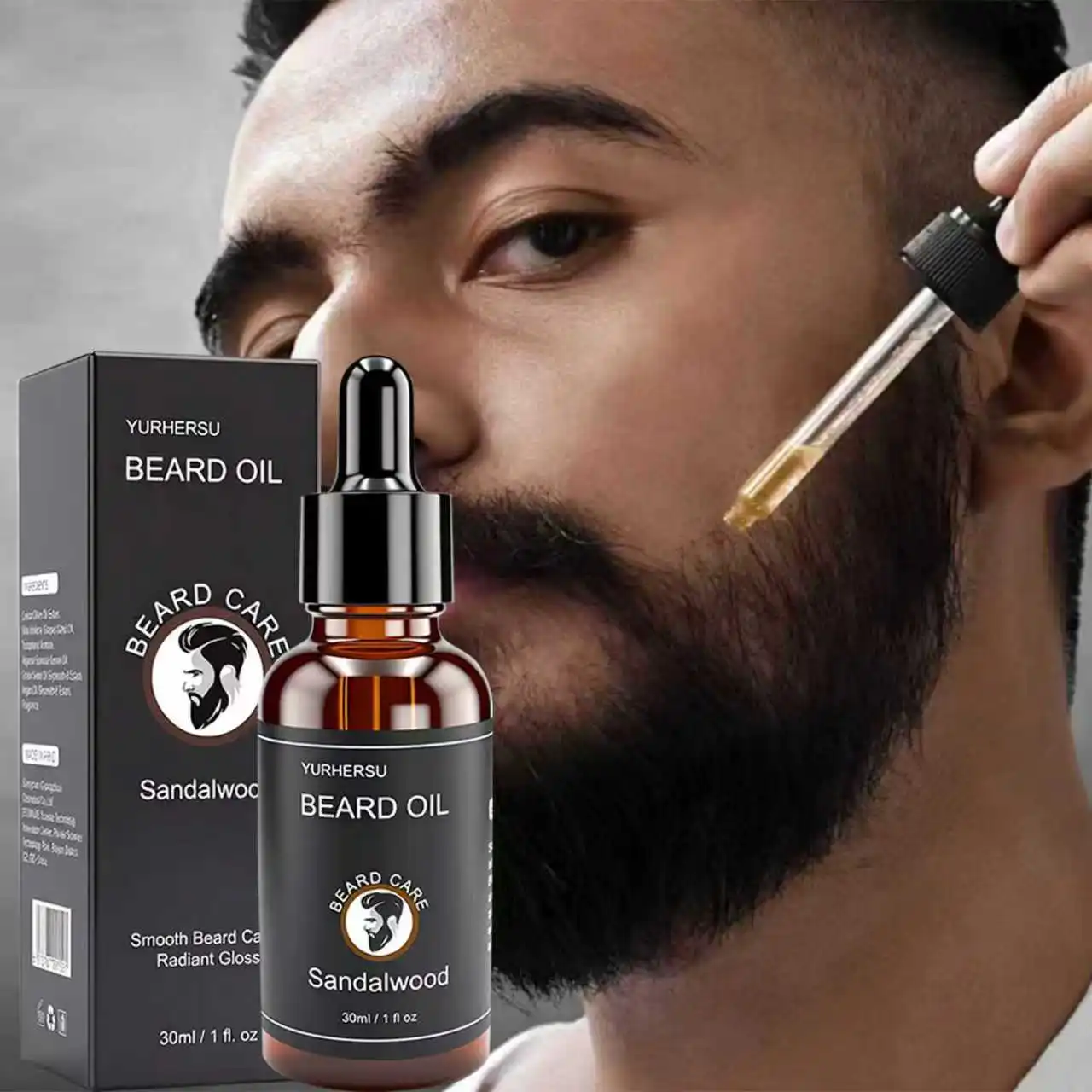 YURHERSU30ml il nuovo olio per la crescita dei peli e della barba del viso è adatto per la cura della barba con olio per barba spesso, morbido, liscio e nutriente da uomo