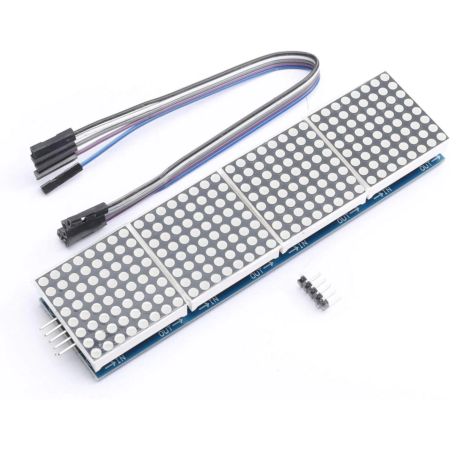 MAX7219 도트 매트릭스 모듈 32x8 4 in 1 LED 디스플레이 모듈은 Arduino Raspberry Pi용 5핀 와이어로 구동됩니다.
