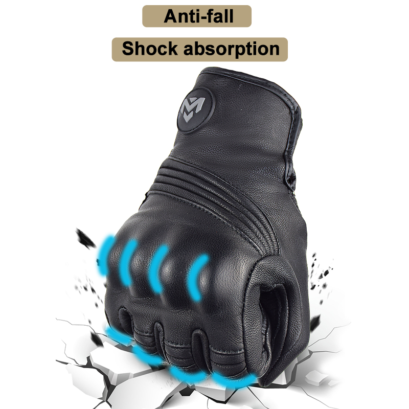 Retro Leder Schwarz Motorrad Handschuhe Männer Sommer Perforierte Atmungsaktive Motocross Handschuhe Touchscreen Moto Racing Ausrüstung Handschuh