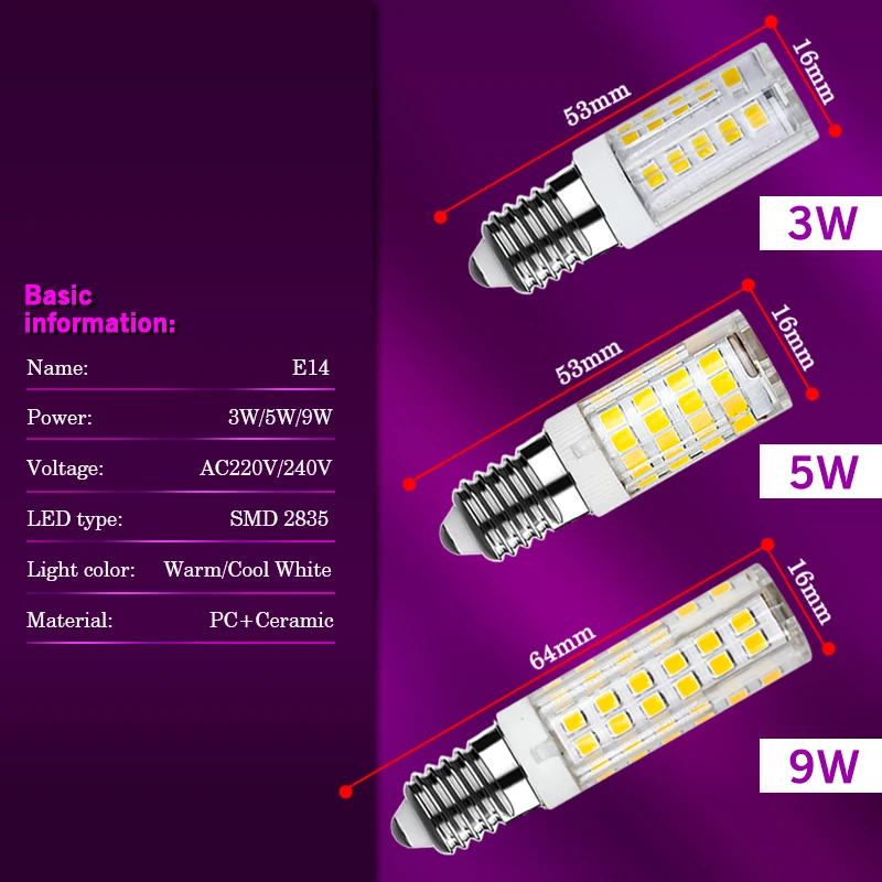 1-10pcs E14 LED Bulb Lamp 3W 5W 9W AC 220V-240V Mini Corn Bulb Light 2835SMD 360 Beam Angle Replace Halogen Chandelier Lights