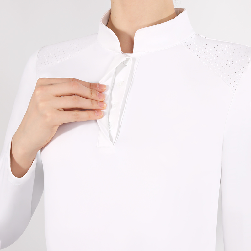 MXLLINA 흰색 승마 티셔츠 여성 의류 레이싱 쇼 블라우스 스포츠 긴 소매 탑 레이디 경쟁 승마 셔츠