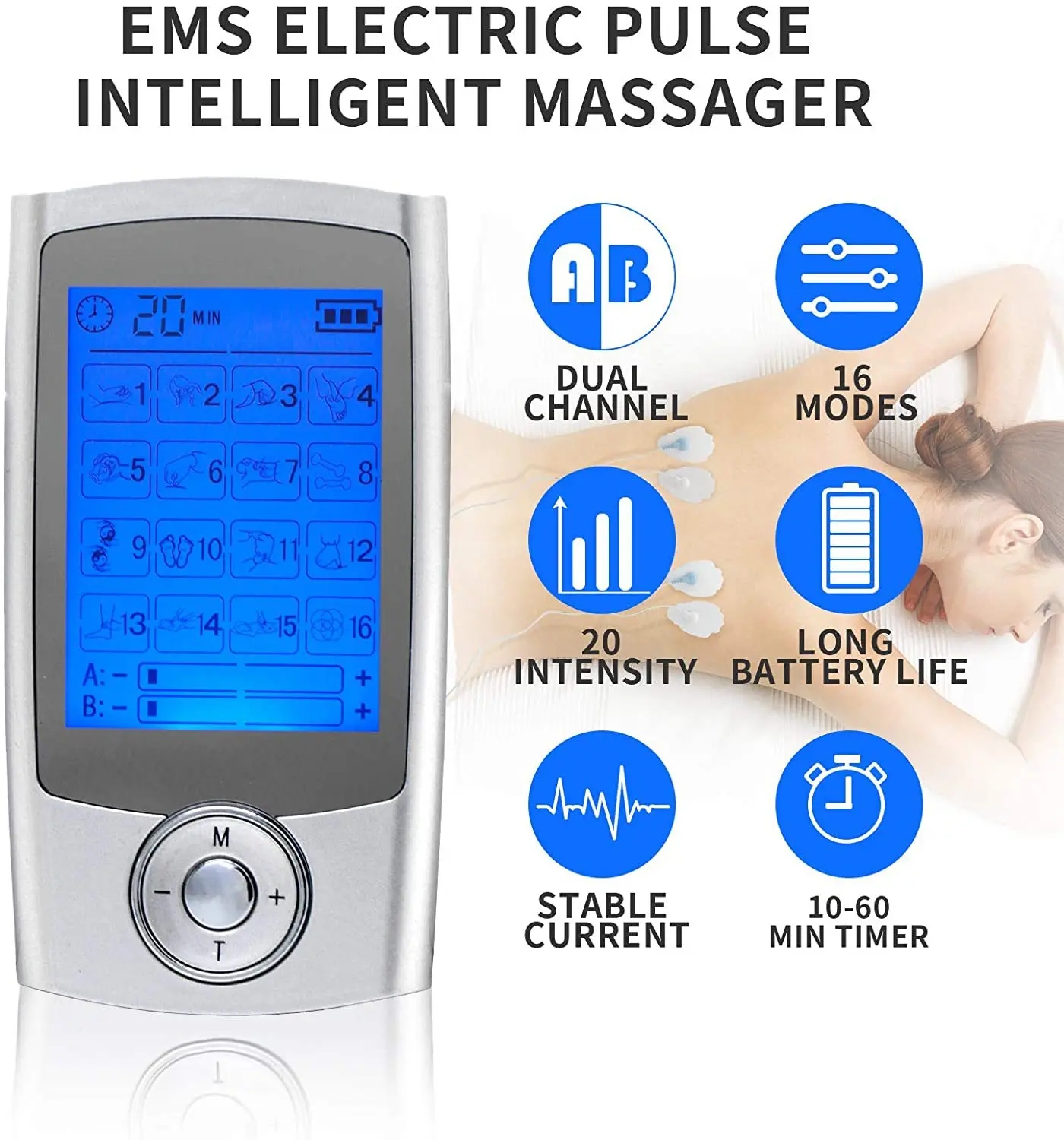 Estimulador muscular eléctrico Tens Relax, 16 modos, acupuntura EMS, masaje corporal, terapia Digital, máquina de adelgazamiento, electroestimulador